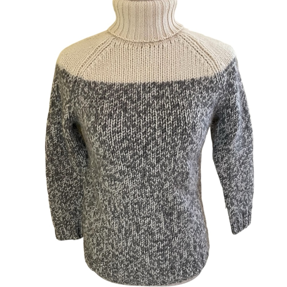 J. Crew Grey/Cream Color Block Marled Turtleneck Sweater XS